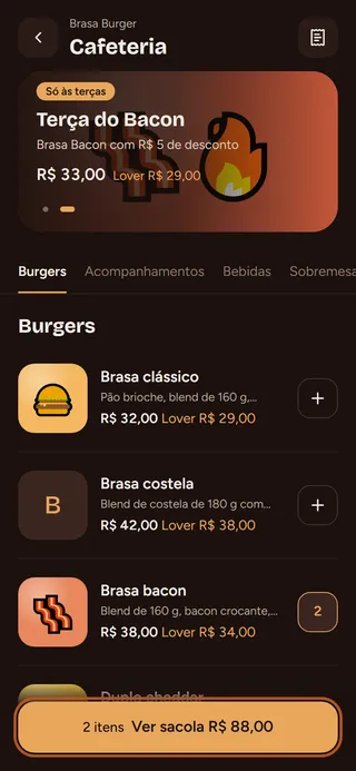 Resultado: O item vai para a sacola, com o total atualizado no botão Ver sacola.