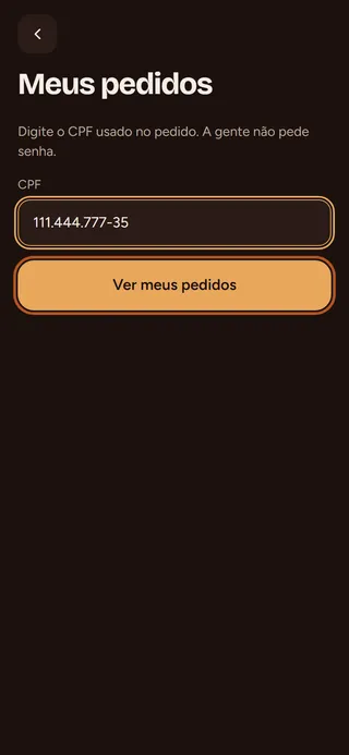 Passo 2: Digite seu CPF e toque em Ver meus pedidos.