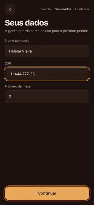 Passo 5: Preencha seu nome e CPF e toque em Continuar.