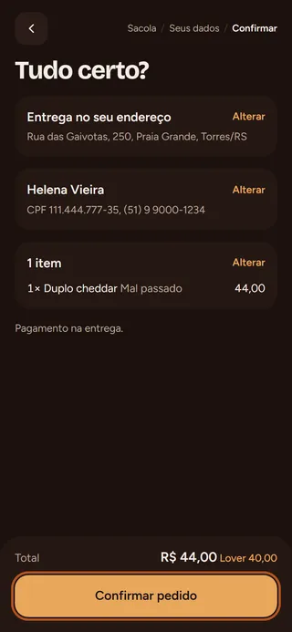 Passo 4: Confira o resumo e toque em Confirmar pedido.