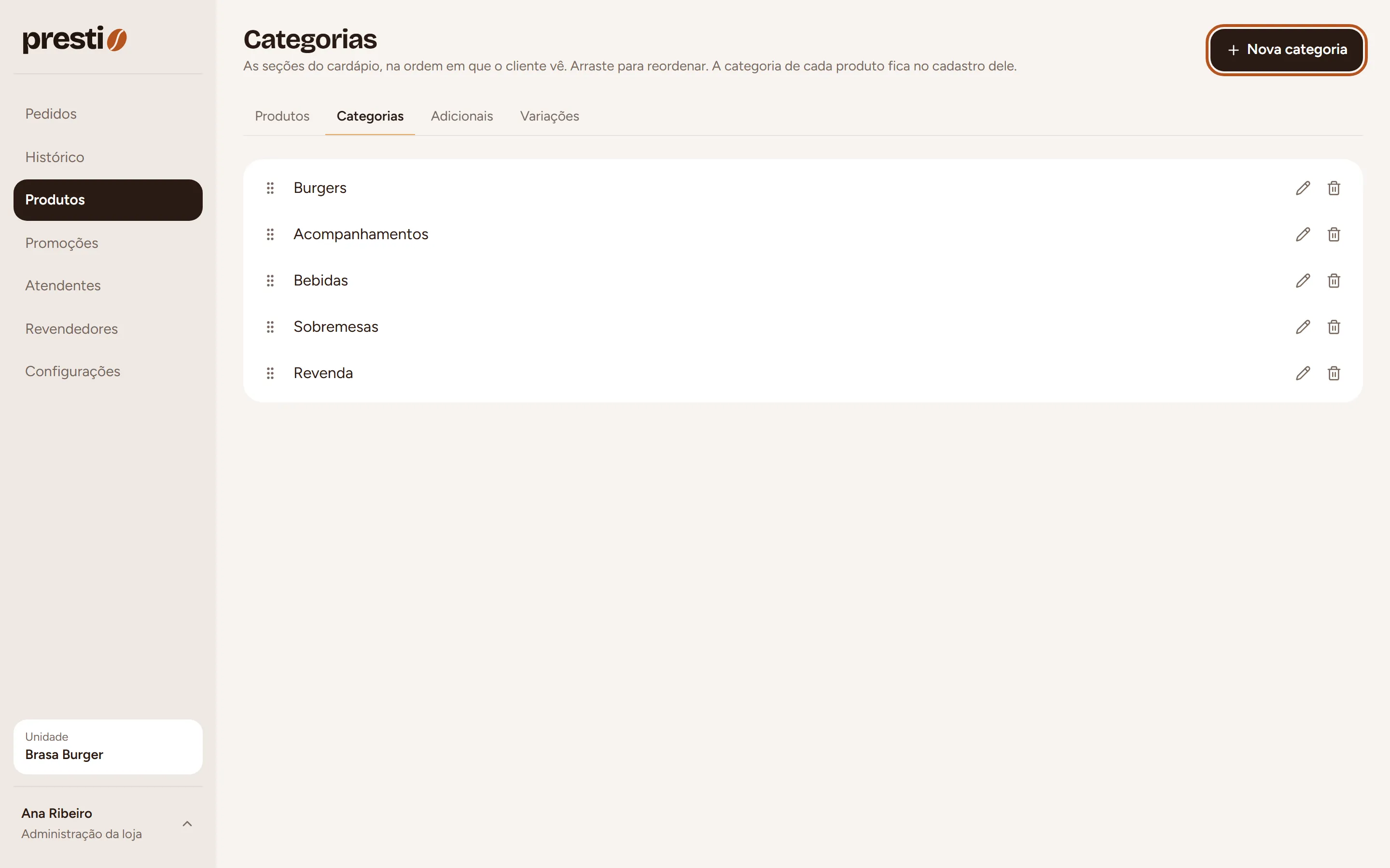 Passo 1: Clique em Nova categoria.