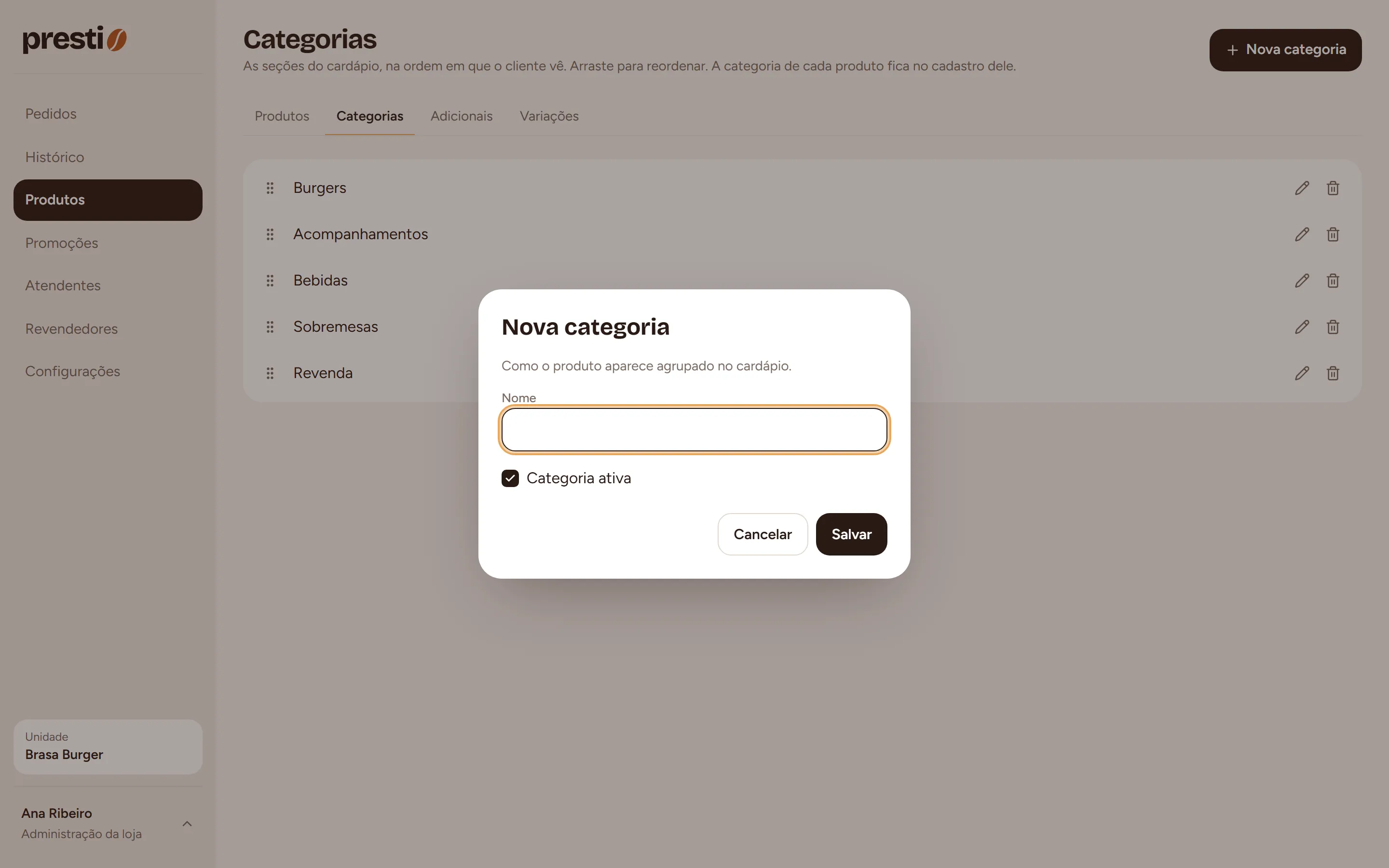 Passo 2: Digite o nome e salve.