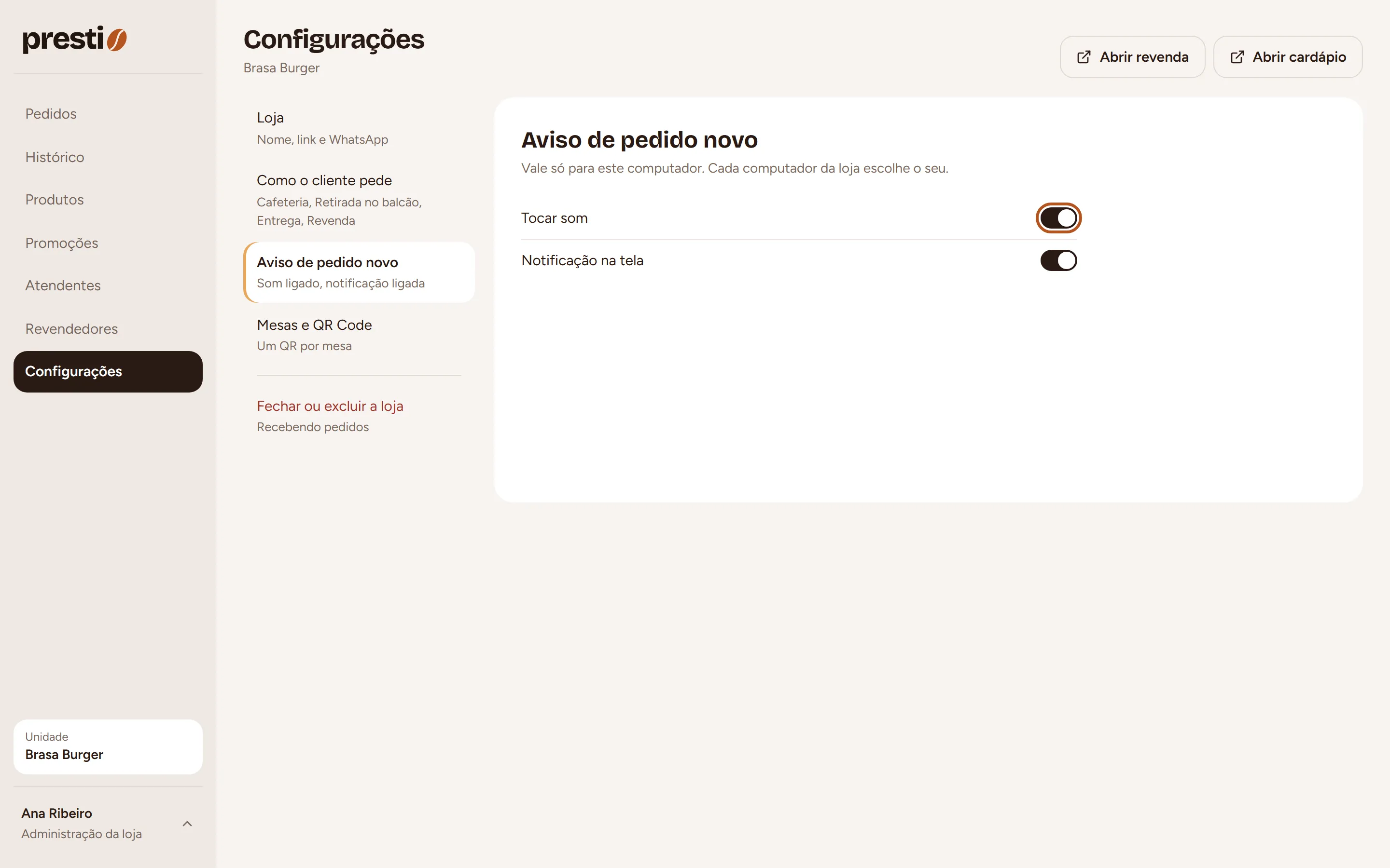 Passo 1: Ligue Tocar som e Notificação na tela.